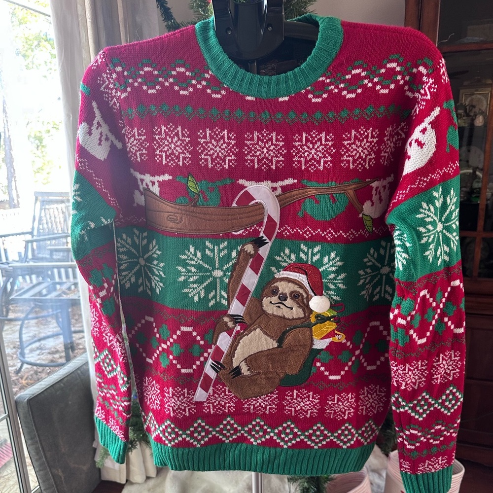 Festive Sloth Christmas Sweater - Red and Green